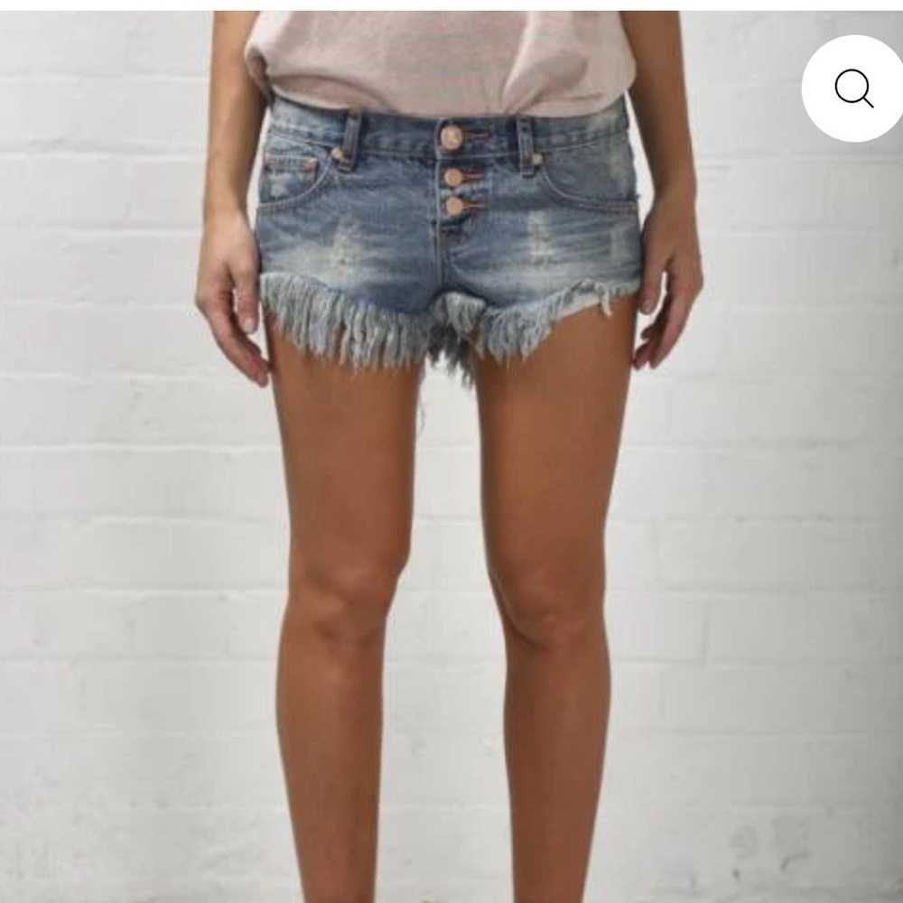 One Teaspoon by Free People Blue Frayed Jean Shorts Brave Bonitas